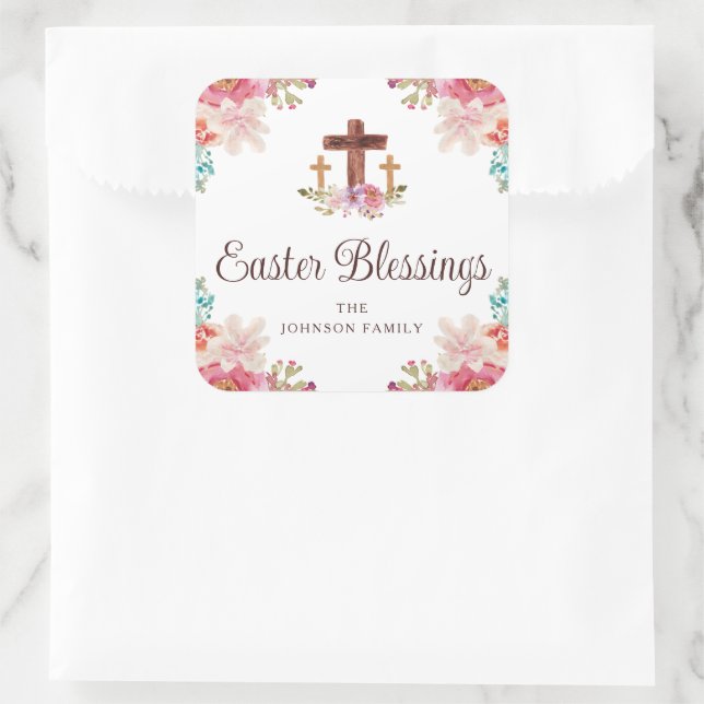 Pegatina Cuadrada Curte Easter Blessing Cruz Floral (Bolso)