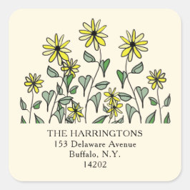 Pegatina Cuadrada Curte flores silvestres amarillas Fun Square Retur
