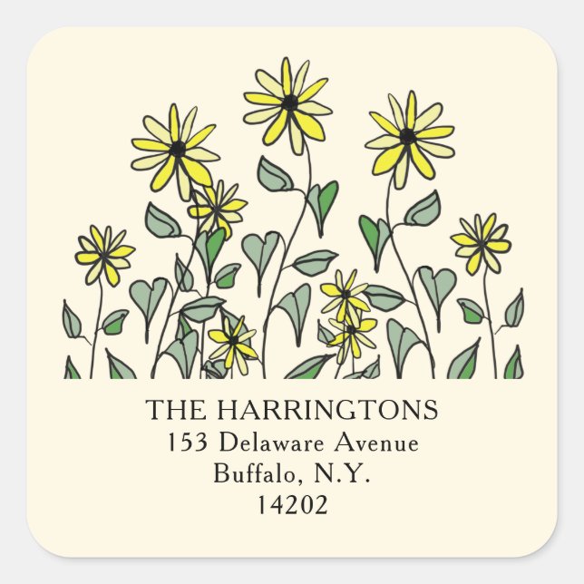 Pegatina Cuadrada Curte flores silvestres amarillas Fun Square Retur (Anverso)