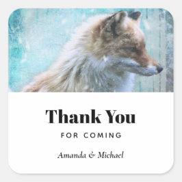 Pegatina Cuadrada Curte Furry Fox en fondo azul grunge Gracias