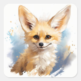 Pegatina Cuadrada Curte Happy Smismith Brown Fennec Fox