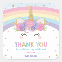 Pegatina Cuadrada Curte Rainbow Unicornio 1er cumpleaños