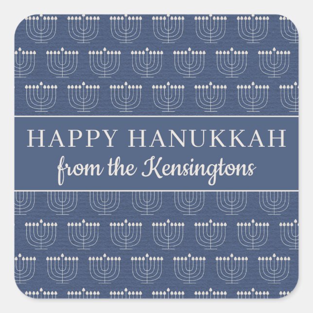 Pegatina Cuadrada Curte Rustic Menorah Hanukkah (Anverso)
