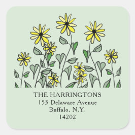 Pegatina Cuadrada Curte Wildflowers Sage Green Square Return Address