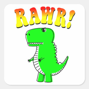 Pegatina Cuadrada Curte y enojado T-Rex RAWR Groovy Textos