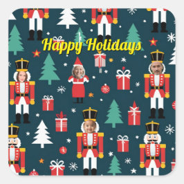 Pegatina Cuadrada custom 4 face photo Christmas nutcracker