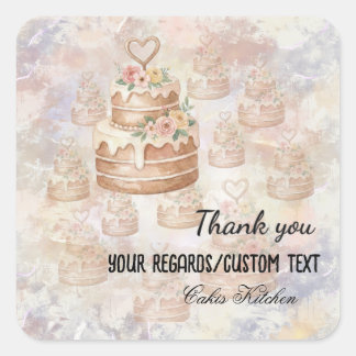 Pegatina Cuadrada Custom "Baked with Love" Pink nature Cake Sticker 