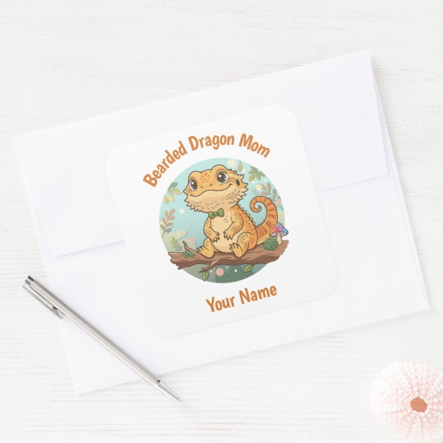 Pegatina Cuadrada Custom Bearded Dragon Mom Square Stickers (Sobre)