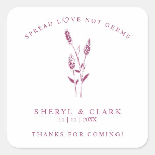 Pegatina Cuadrada Custom Burgundy Wildflowers Wedding Hand Sanitizer