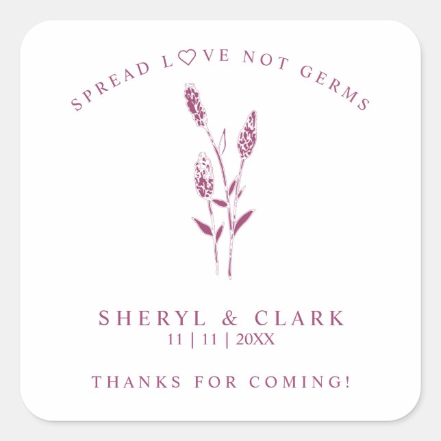 Pegatina Cuadrada Custom Burgundy Wildflowers Wedding Hand Sanitizer (Anverso)