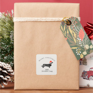 Pegatina Cuadrada Custom Christmas red gray santa dachsund