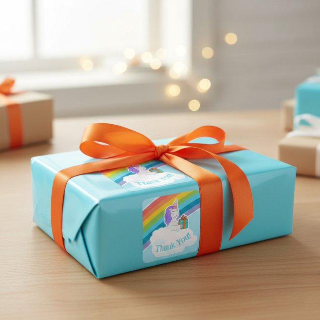 Pegatina Cuadrada Custom Cute Unicorn Rainbow Thank You Sticker (Subido por el creador)