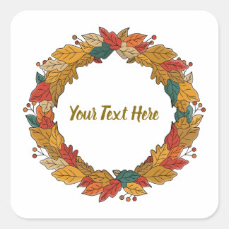 Pegatina Cuadrada Custom Fall Leaf Wreath Circle