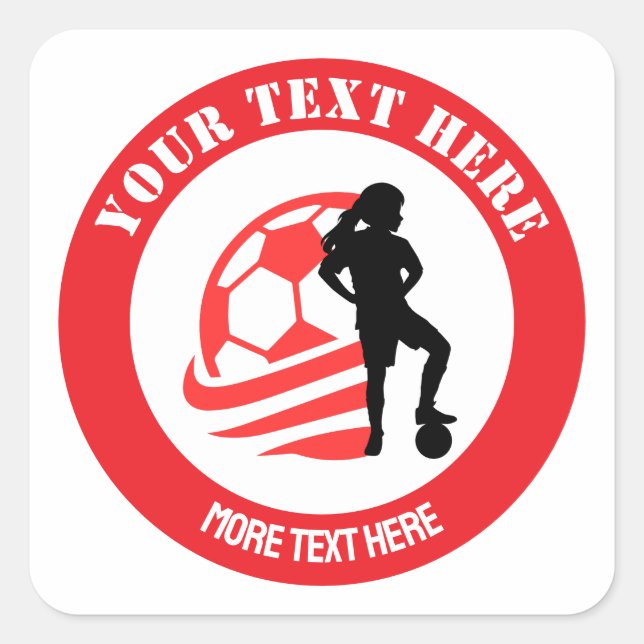 Pegatina Cuadrada Custom Football Girl kid's Football Birthday Party (Anverso)