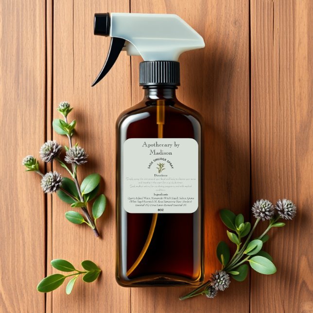 Pegatina Cuadrada Custom Green Sage Smudge Spray Bottle Labels (Subido por el creador)