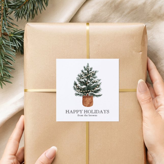 Pegatina Cuadrada Custom Happy Holidays Cute Boho Christmas Tree (Subido por el creador)