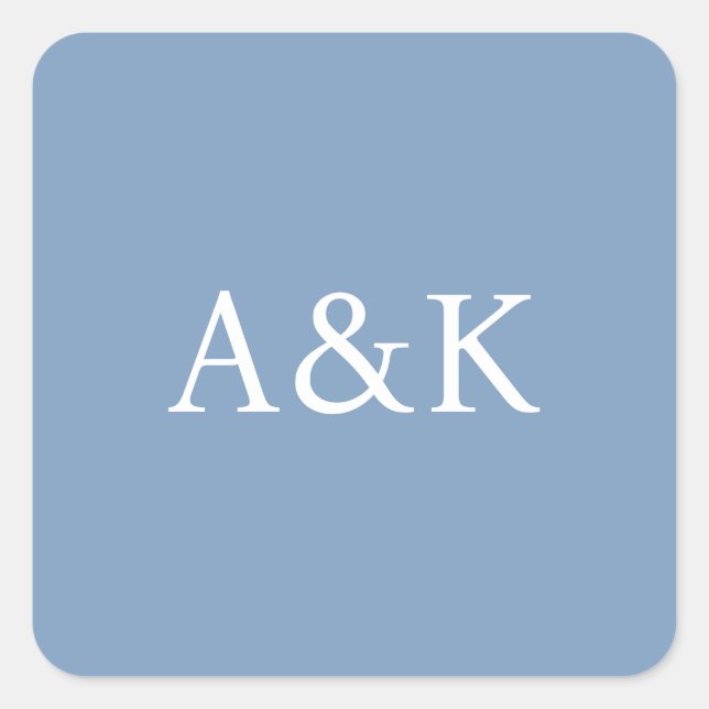 Pegatina Cuadrada Custom Initials on Dusty Slate Blue Wedding (Anverso)