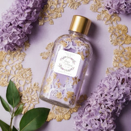 Pegatina Cuadrada Custom Lilac Floral Wreath Wedding Sanitizer Gel