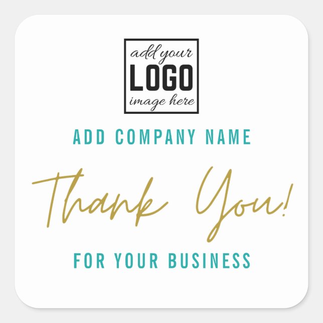 Pegatina Cuadrada Custom Logo Teal Thank You For Your Business (Anverso)