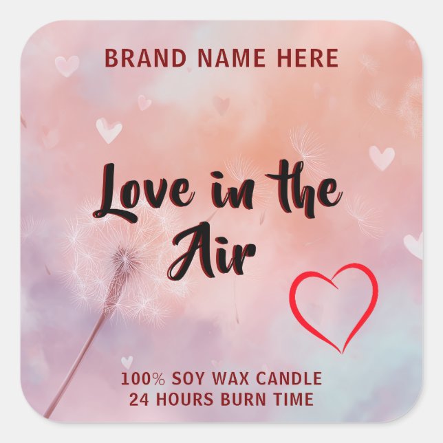 Pegatina Cuadrada Custom Love in the Air Candle Label for Valentine (Anverso)
