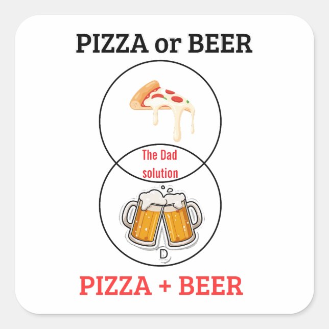 Pegatina Cuadrada Custom Name Pizza and Beer Funny Sticker (Anverso)