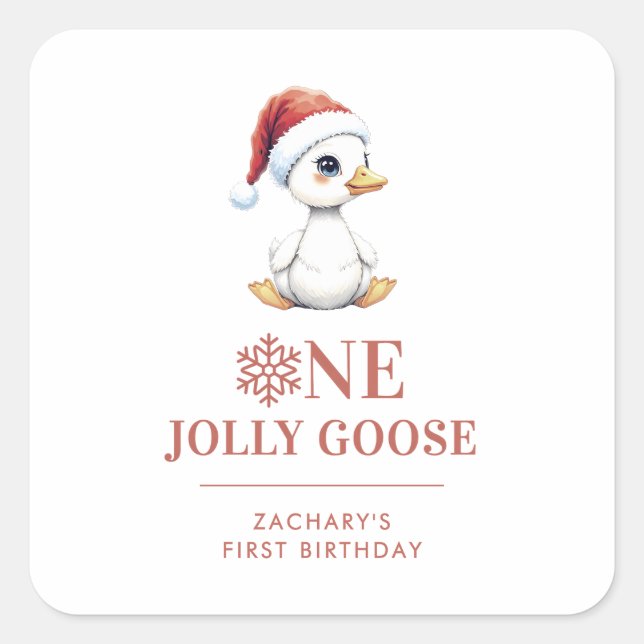 Pegatina Cuadrada Custom One Jolly Goose December First Birthday (Anverso)