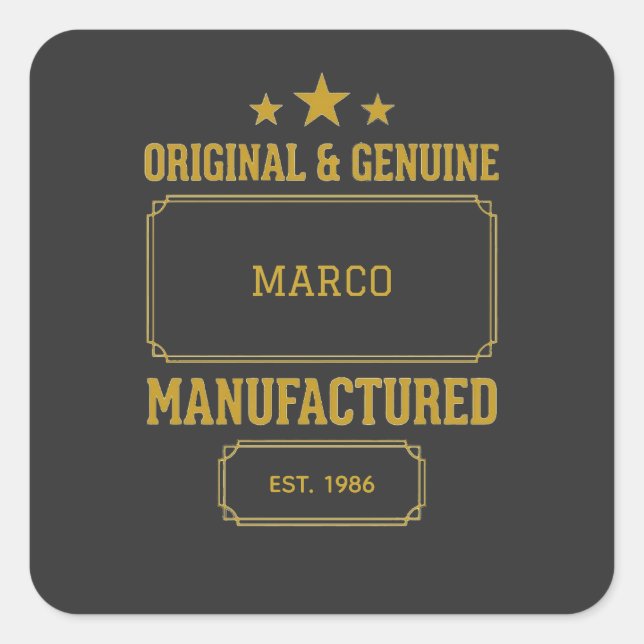 Pegatina Cuadrada Custom Original & Genuine Birthday (Anverso)