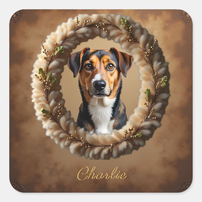 Pegatina Cuadrada Custom Pet Portrait – Just Upload a Simple Photo (Anverso)