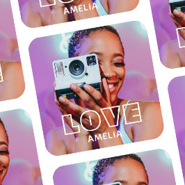 Pegatina Cuadrada Custom Photo Text Retro Modern Love
