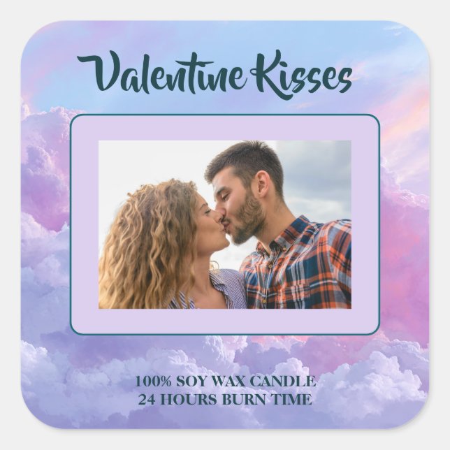 Pegatina Cuadrada Custom Photo Valentine Candle Label Romantic Gift (Anverso)