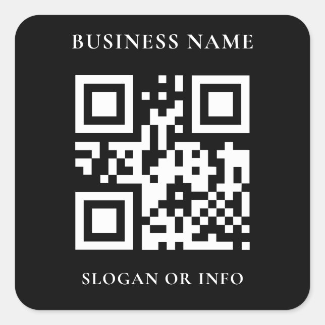 Pegatina Cuadrada Custom QR Code Business Name Black (Anverso)