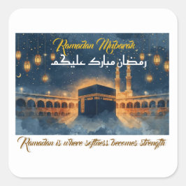 Pegatina Cuadrada Custom Ramadan Mubarak Card – Personalized Arabic 
