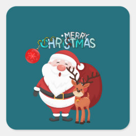 Pegatina Cuadrada Custom Santa & Reindeer Happy Holiday Sticker