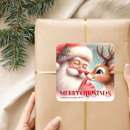 Pegatina Cuadrada Custom Santa Rudolph Festive Christmas Kids Label