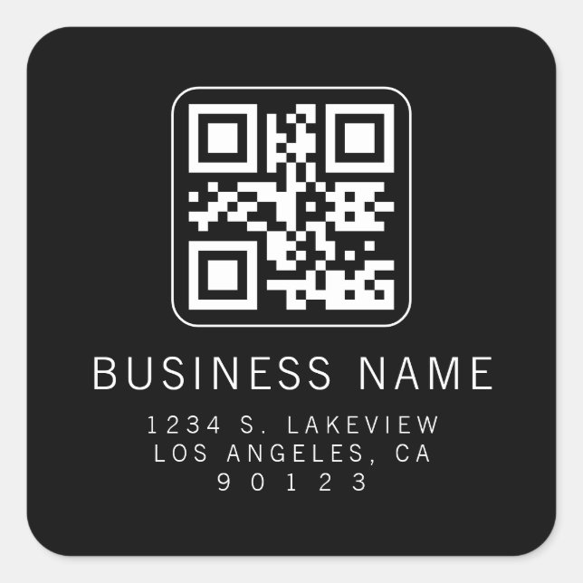 Pegatina Cuadrada Custom Scannable QR Code | Modern Return Address (Anverso)