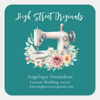 Pegatina Cuadrada Custom Seamstress Floral Business Promotional