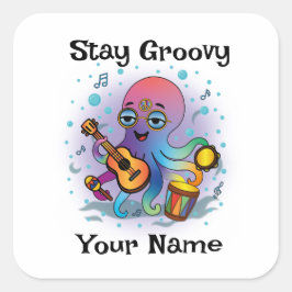 Pegatina Cuadrada Custom Square Sticker | Retro Octopus Name & Text