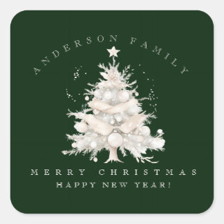 Pegatina Cuadrada Custom traditional family white Christmas tree