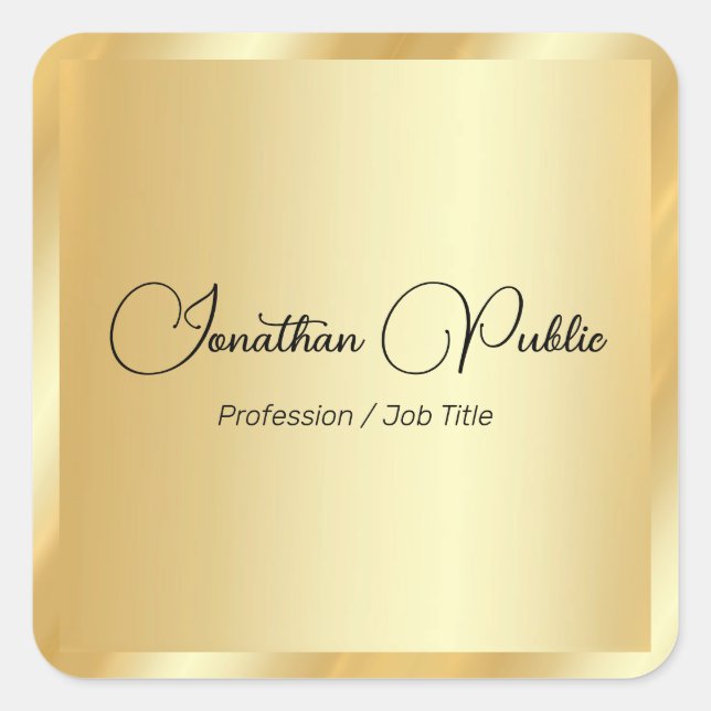 Pegatina Cuadrada Custom Trendy Gold Glam Calligraphy Script Name (Anverso)