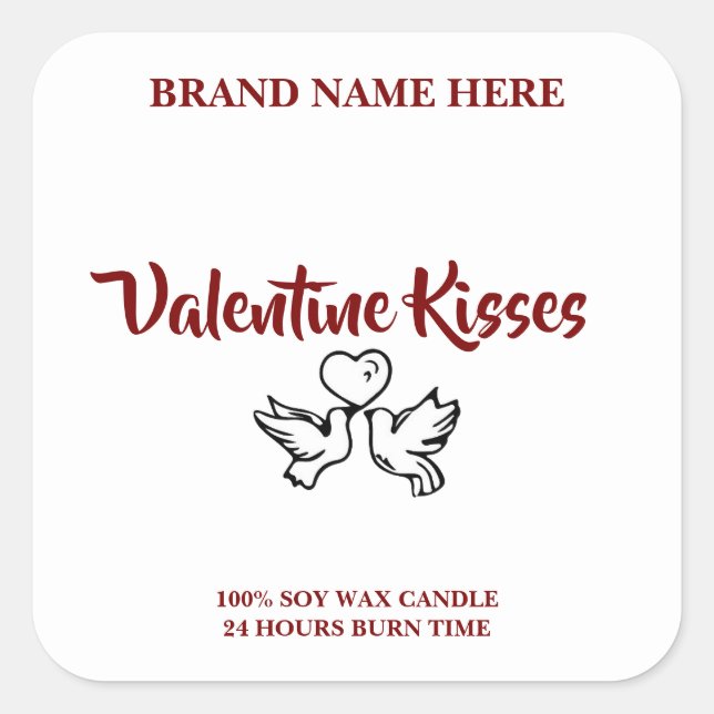 Pegatina Cuadrada Custom Valentine Candle Labels – Love Birds Design (Anverso)