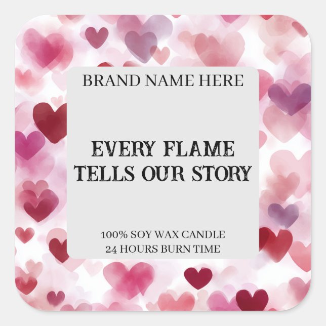 Pegatina Cuadrada Custom Valentine’s Day Candle Label Romantic Text (Anverso)