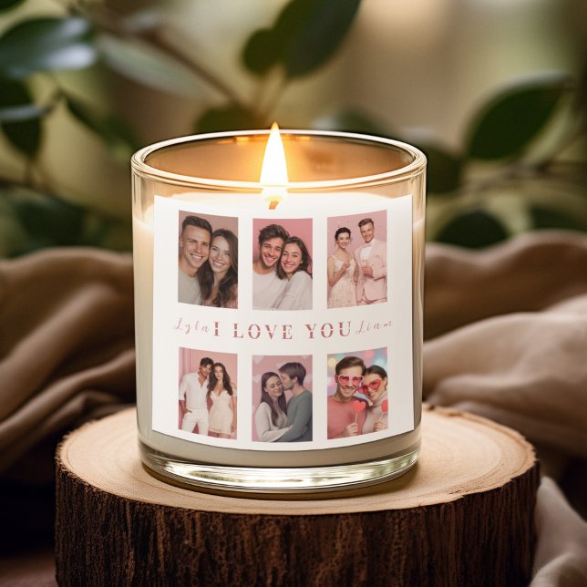 Pegatina Cuadrada Custom Valentine’s Day Photo Collage Candle Label (Subido por el creador)
