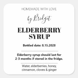 Pegatina Cuadrada Customizable Elderberry Syrup Label ZEB_01