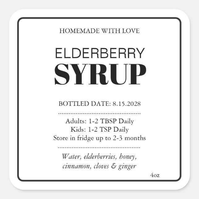 Pegatina Cuadrada Customizable Elderberry Syrup Label ZEB_04b (Anverso)