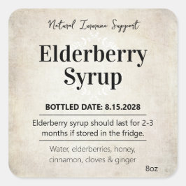 Pegatina Cuadrada Customizable Elderberry Syrup Label ZEB_06b