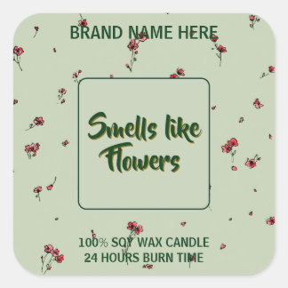Pegatina Cuadrada Customizable Flower Candle Label Editable Text