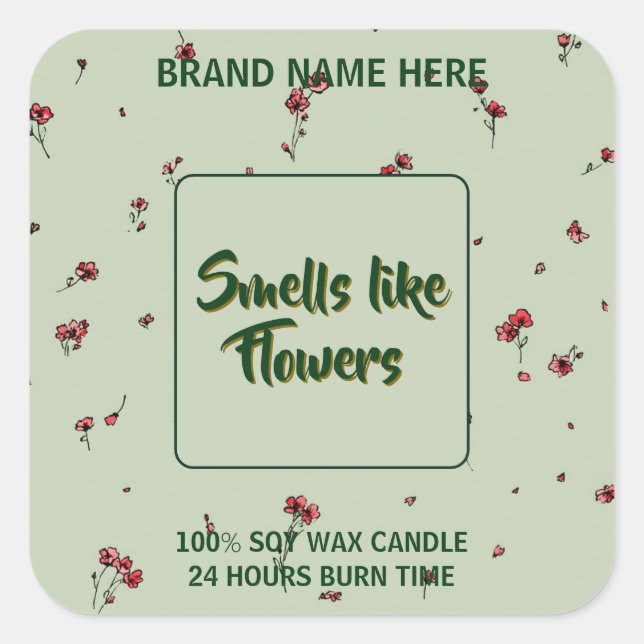 Pegatina Cuadrada Customizable Flower Candle Label Editable Text (Anverso)