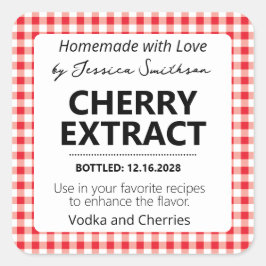 Pegatina Cuadrada Customizable Gingham Extract Label - Red
