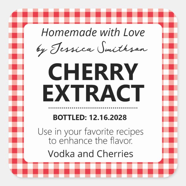 Pegatina Cuadrada Customizable Gingham Extract Label - Red (Anverso)