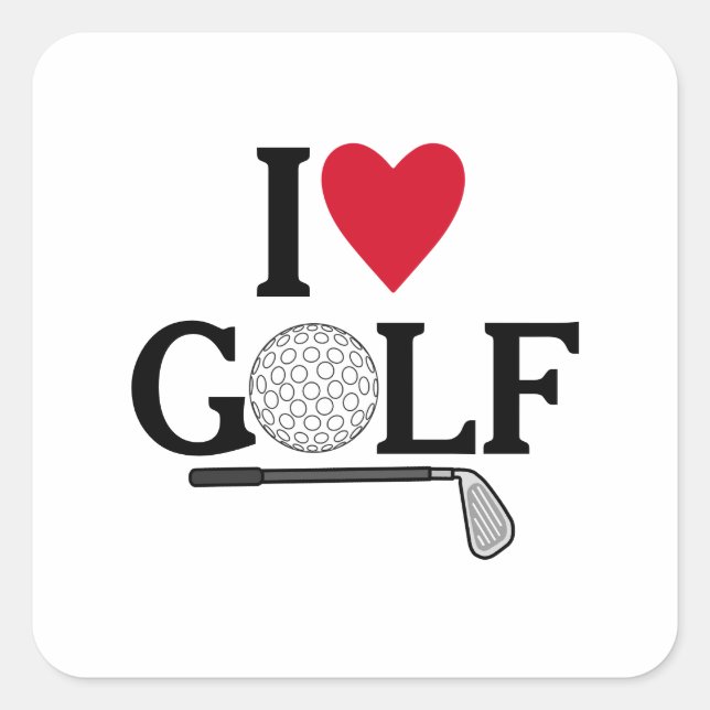 Pegatina Cuadrada Customizable I love Golf Balls (Anverso)